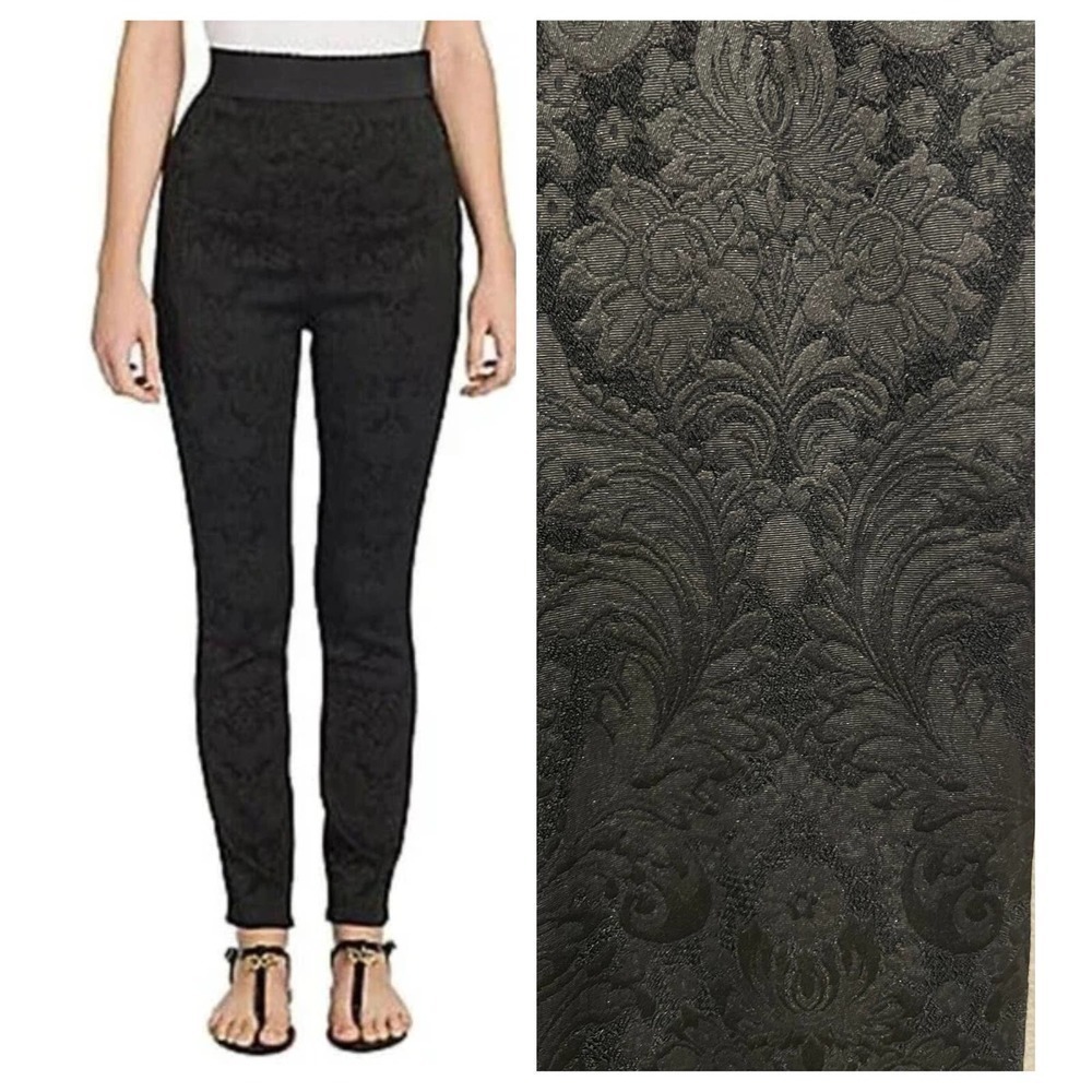 DOLCE & GABBANA BLACK TULIP JACQUARD SLIM STRETCH PANTS (IT/40)